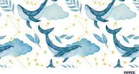 PIPPER. Öntapadós textiltapéta "Bálnák az égen"