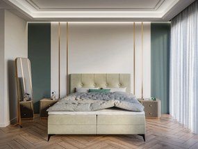 Franciaágy Boxspring 200 cm Roseann (világos bézs)  (matraccal és tárolóhellyel). Akció -17%. 1054612