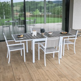 Kerti rakásolható szék, fehér acél/világosszürke, DORIO