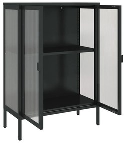 fekete üveg és acél tálalószekrény 75 x 35 x 105 cm