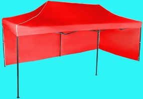 Gyorsan összecsukható sátor 3x6m - acél, Piros, 2 oldalfal