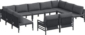 vidaXL Kerti Kanapé Szett párnával 11 pcs Fekete Acél