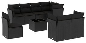 9 részes fekete polyrattan kerti ülőgarnitúra párnákkal