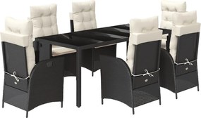 vidaXL 7 részes fekete polyrattan kerti étkezőgarnitúra párnával