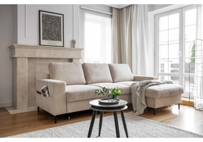 Bézs kordbársony kinyitható sarokkanapé (jobb oldali) Lofty Lilly – Miuform