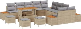 vidaXL Kerti Kanapé Szett párnával tárolóval 14 pcs Bézs Poli rattan