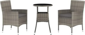 vidaXL 3 részes szürke polyrattan kerti bisztrógarnitúra párnákkal