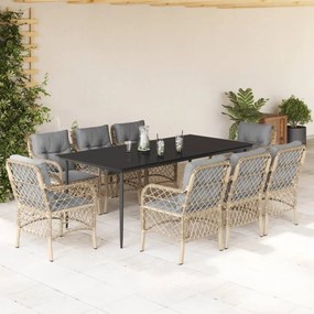9 részes vegyes bézs polyrattan kerti étkezőgarnitúra párnákkal
