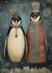 Poszter 64x90cm Királypingvinek