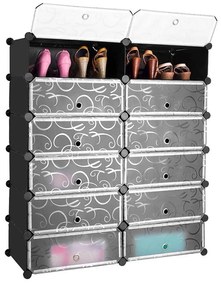 Műanyag elemes cipőtároló szekrény, fekete