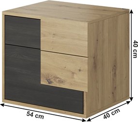 Éjjeliszekrény, fekete norvég fenyő/artisan tölgy, BAFRA