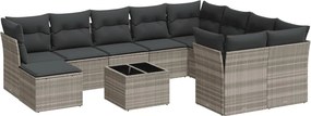 vidaXL 11 részes világosszürke polyrattan kerti ülőgarnitúra párnákkal