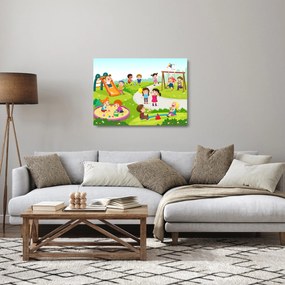 Kép a gyermekek szórakozásáról a homokozóban (üvegen) (70x50 cm)
