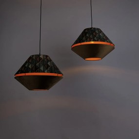 Fekete függőlámpa dupla, bársony lámpabúrával, levélmintával és bézs színű 2-lámpás - Cava Luxe
