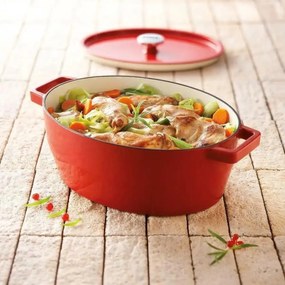 Pyrex öntöttvas lábas fedővel, 4 l, 29 x 21 cm,piros, 4 l