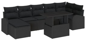 8 darabos kertiszófakészlet párnákkal Fekete Poly Rattan