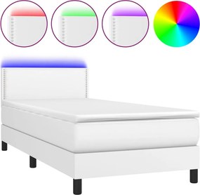 vidaXL fehér műbőr rugós ágy matraccal és LED-del 100x200 cm