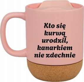 Rózsaszín Bögre Fedéllel És Parafa Aljjal Ajándék Aki K****