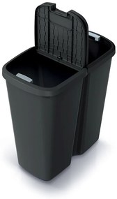 Hulladékgyűjtő Prosperplast COMPACTA Q DUO , 45 l újrahasznosított fekete, fekete fedéllel