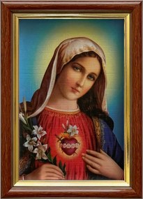 Vászonkép 18x13 Mária Szíve Mária Barna Arany Díszített Fa Keret