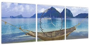 Kép - Egy függőágy képe a tengerparton 2 (órával) (90x30 cm)