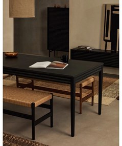 Fekete TV-állvány tölgyfa dekorral 200x57x35 cm Lenon – Kave Home
