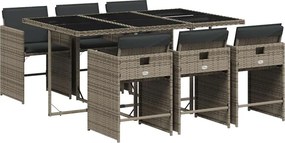 vidaXL 7 részes szürke polyrattan kerti étkezőgarnitúra párnával