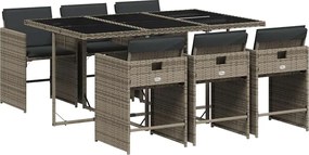 vidaXL 7 részes szürke polyrattan kerti étkezőgarnitúra párnával