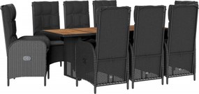 vidaXL 9 részes fekete polyrattan kerti étkezőgarnitúra párnákkal