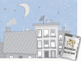 Fotótapéta Flizelina Macskák Tetők Hold Kék Gyerek 200x140 ragasztó