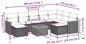 10 részes fekete polyrattan kerti ülőgarnitúra párnákkal