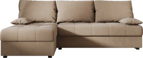 Ágyazható, kétoldalas L alakú kanapé VENORIA SLIM 200x143 cm, bézs színű + 2 db díszpárna INGYEN