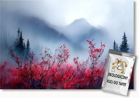 Fotótapéta Flizelina Kilátás Hegyek Erdő Fák Rét Köd Szürke 300x210 ragasztó