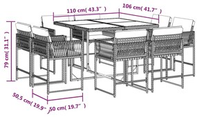 9 részes fekete polyrattan kerti étkezőgarnitúra párnákkal