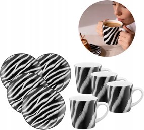 Leopárdmintás Kávéscsésze Szett 4 Személyes Porcelán Csészealjjal