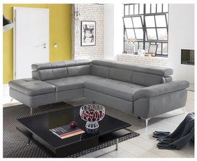 Bőrkárpitos, jobbos, L-alakú SALERNO II sarokkanapé, szürke