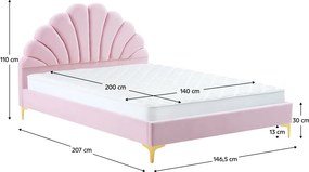 Ágy ágyráccsal, 140x200, rózsaszín Velvet szövet, ISADORA