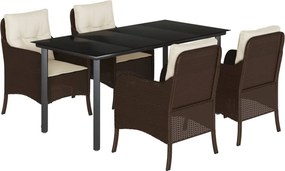 vidaXL 5 részes barna polyrattan kerti étkezőgarnitúra párnákkal