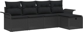 vidaXL Kerti Kanapé Szett párnával tárolóval 5 pcs Fekete polirattan