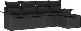vidaXL Kerti Kanapé Szett párnával tárolóval 5 pcs Fekete polirattan