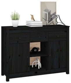 fekete tömör fenyőfa tálalószekrény 100x35x74,5 cm