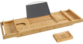 Fürdőkádra helyzhető bambusz tálca ital- és könyvtartóval 75-109 cm
