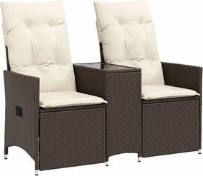 vidaXL 2 személyes barna polyrattan dönthető kerti kanapé asztallal