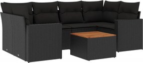 vidaXL 7 részes fekete polyrattan kerti ülőgarnitúra párnával