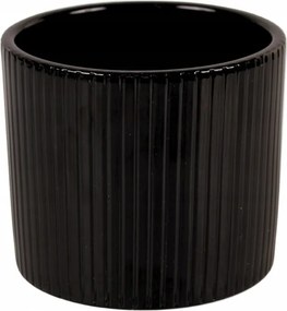 Virágcserép kerámia fedél fekete kerek henger