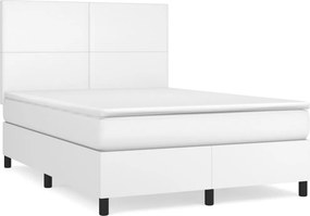 vidaXL fehér műbőr rugós ágy matraccal 140x190 cm