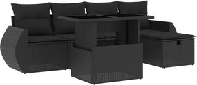 vidaXL 6 részes fekete polyrattan kerti ülőgarnitúra párnákkal