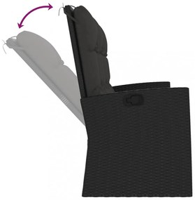 fekete polyrattan dönthető kerti pad párnával 173 cm