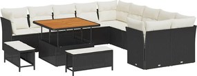 vidaXL Kerti Kanapé Szett 13 pcs Fekete polirattan