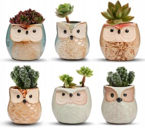 Kerámia Kaspók 6 Db Vízelvezető Nyílás Kerámia Baglyok Különböző